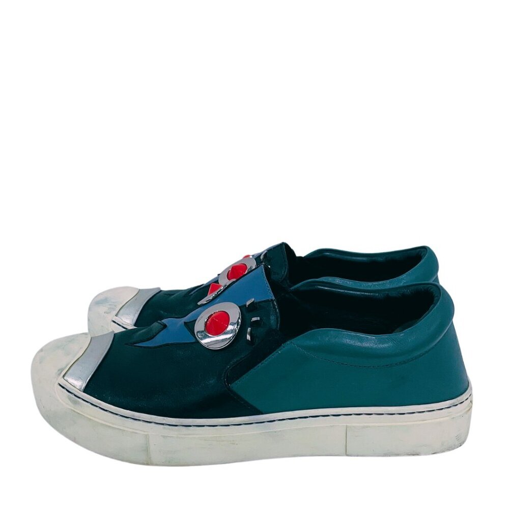 Fendi Monster Face Slip On Sneakers Studded Lightning Bolt Black Green EU 37 US - Picture 2 of 12